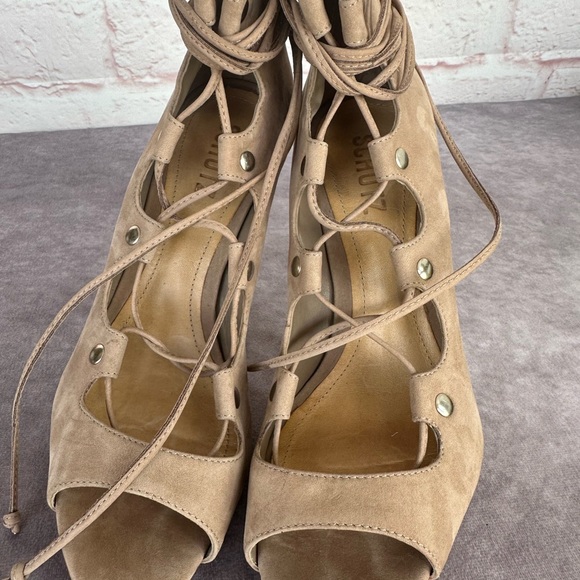 Schutz Suede Gladiator Lace Up Heels Tan 8.5 - Picture 3 of 7